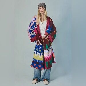 NWT Free People Folk Song Maxi Cardigan ~Rainbow Wine Combo~